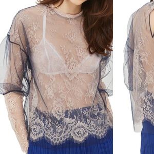 Topshop Tulle Overlay Lace Top Sz 8